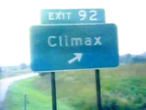 sign shows exit to Climax